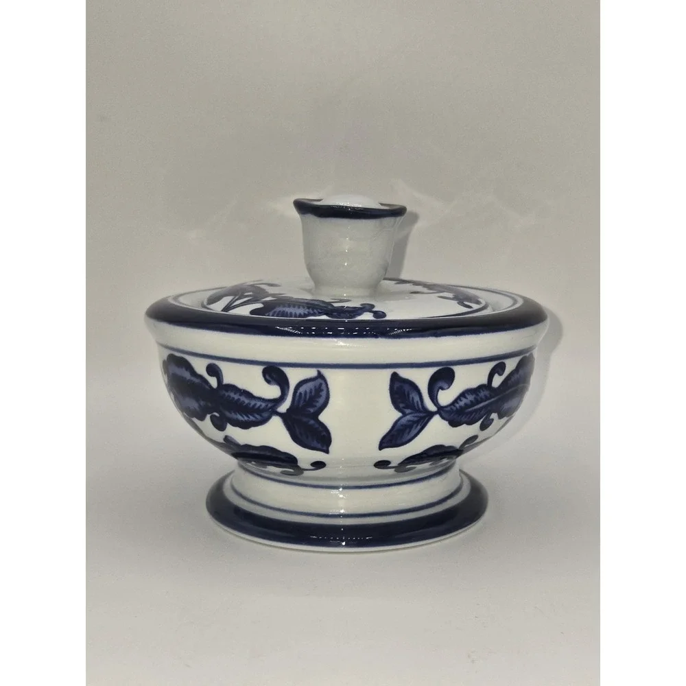 Bombay Company Vintage White & Blue Covered Sugar‎ Bowl